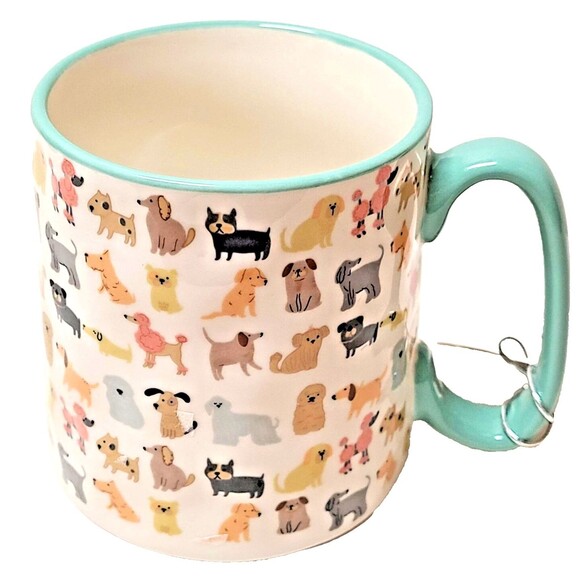 10 Strawberry Street Bella AO Pups Dogs Turquoise Ceramic Coffee Mug Cup Gift - Picture 1 of 7